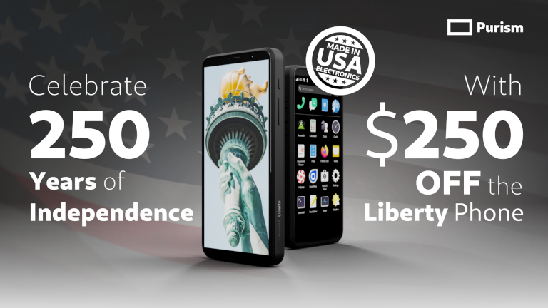 Image showcasing a Labor Day 2026 sale with $250 off the Liberty Phone